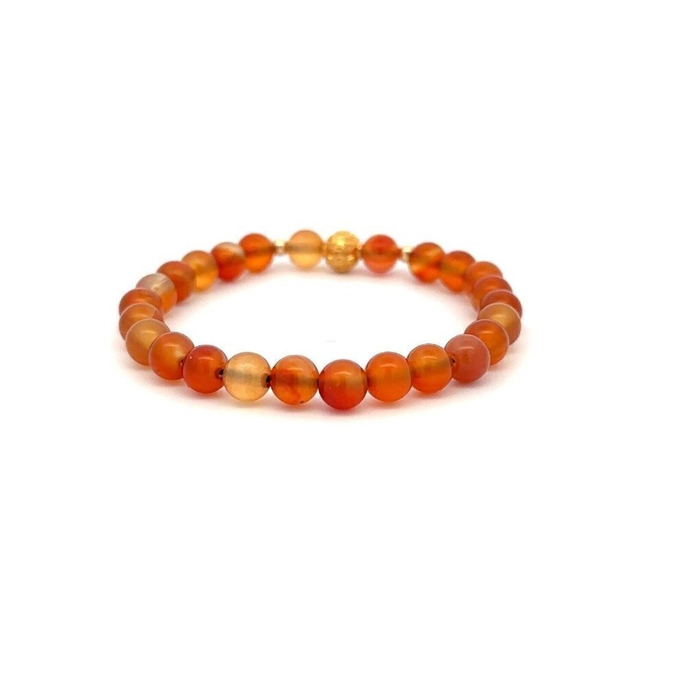 18K Gold Money Ball Lucky Charm Beads Bracelet Gemstones Carnelian 6mm - Picture 3 of 9
